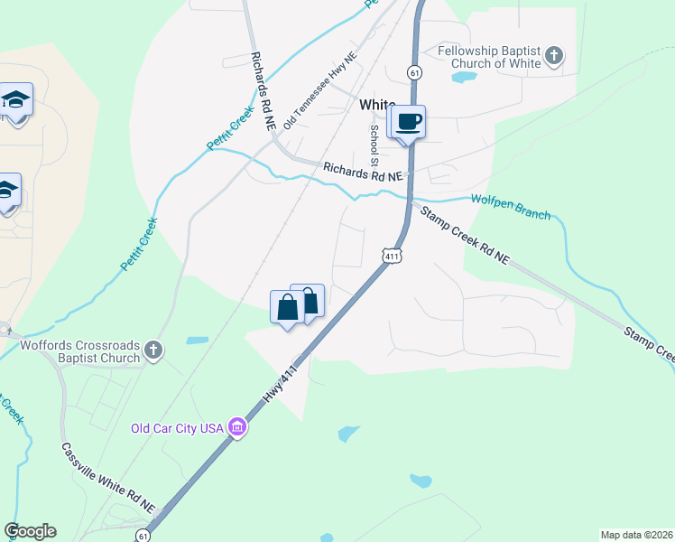 map of restaurants, bars, coffee shops, grocery stores, and more near 200 Whispering Pine Circle in White