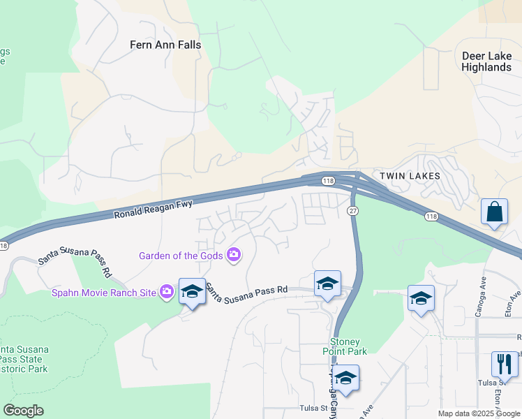 map of restaurants, bars, coffee shops, grocery stores, and more near 11327 Old Ranch Circle in Los Angeles