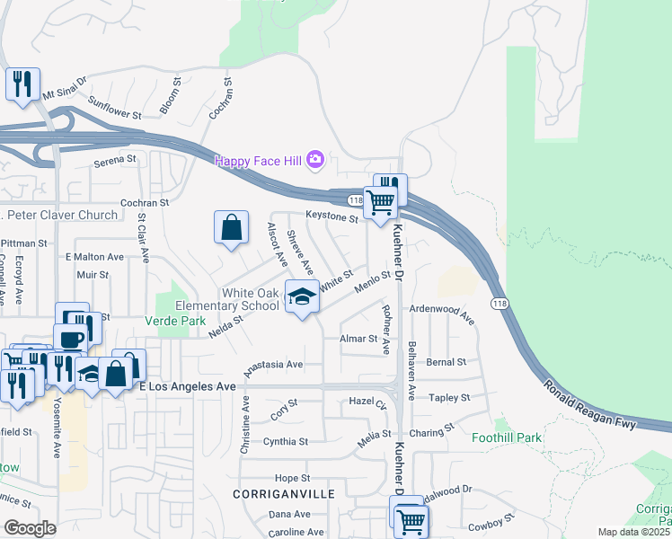 map of restaurants, bars, coffee shops, grocery stores, and more near 2218 Jonesboro Avenue in Simi Valley