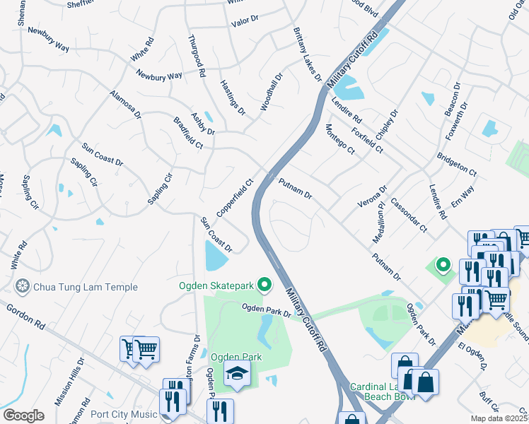 map of restaurants, bars, coffee shops, grocery stores, and more near 7213 Savanna Run Loop in Wilmington
