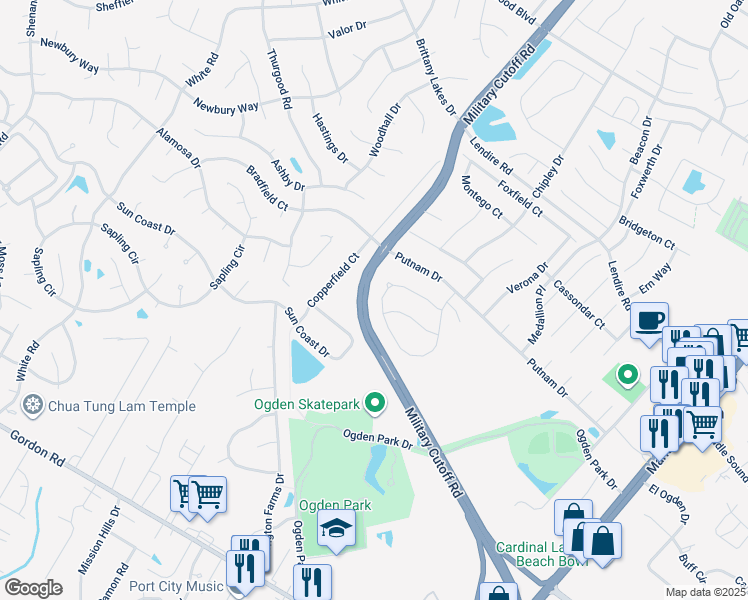 map of restaurants, bars, coffee shops, grocery stores, and more near 7213 Savanna Run Loop in Wilmington