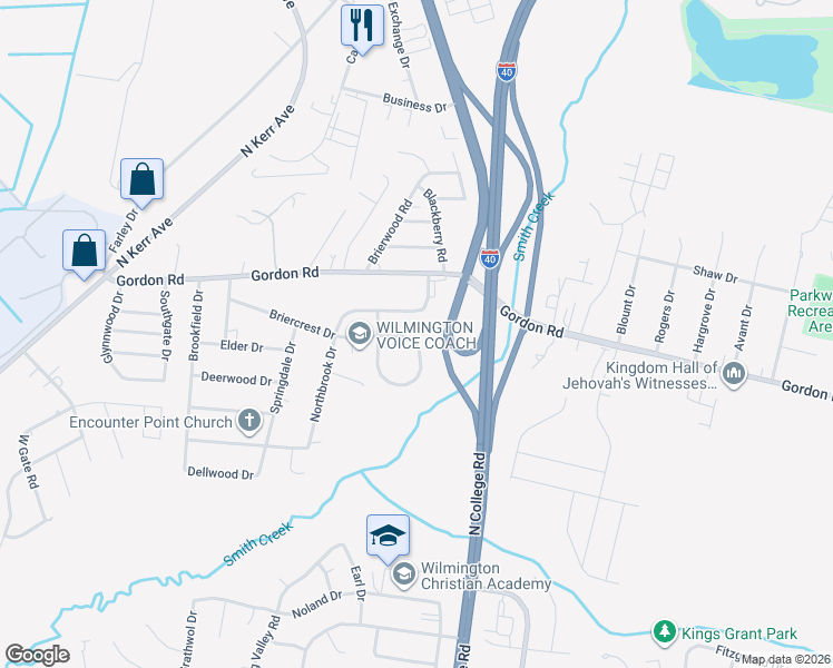 map of restaurants, bars, coffee shops, grocery stores, and more near 1525 Stones Edge Loop in Wilmington