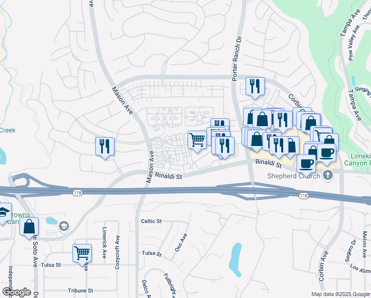 map of restaurants, bars, coffee shops, grocery stores, and more near 11243 Paseo Del Cielo in Los Angeles