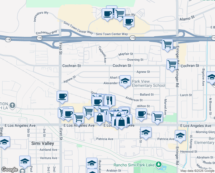 map of restaurants, bars, coffee shops, grocery stores, and more near 2251 Caldwell Avenue in Simi Valley