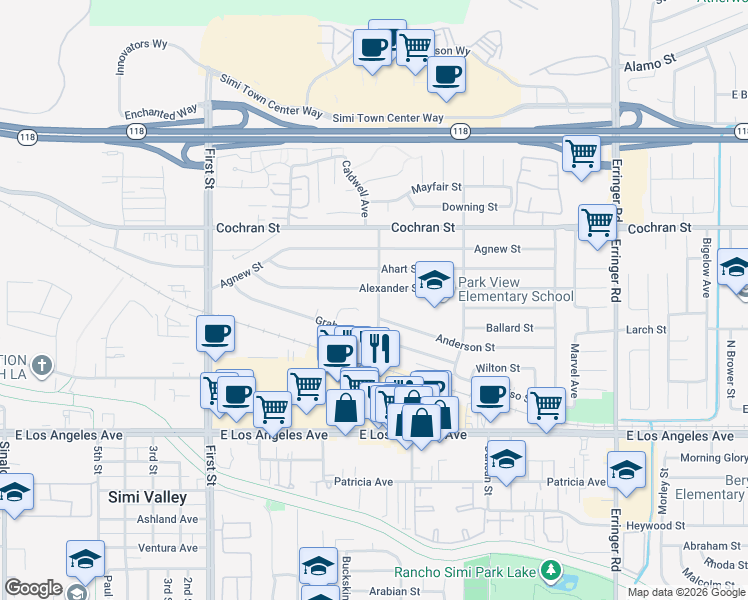 map of restaurants, bars, coffee shops, grocery stores, and more near 2251 Caldwell Avenue in Simi Valley