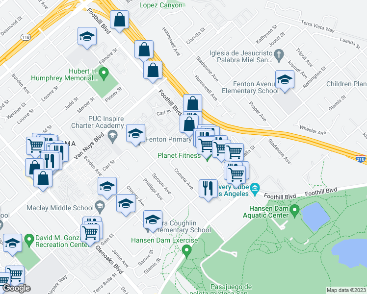 map of restaurants, bars, coffee shops, grocery stores, and more near 12215 Gager Street in Los Angeles