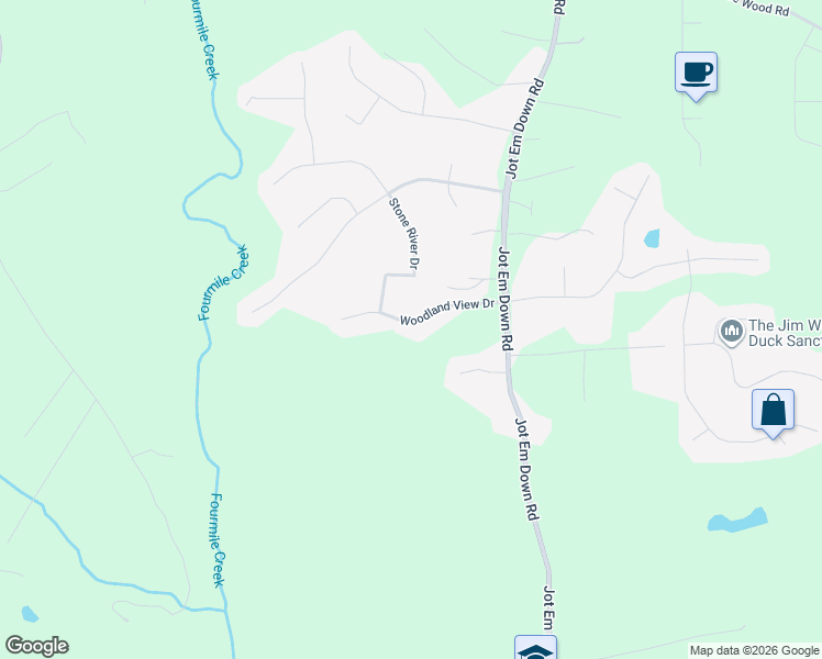 map of restaurants, bars, coffee shops, grocery stores, and more near 8485 Woodland View Drive in Gainesville