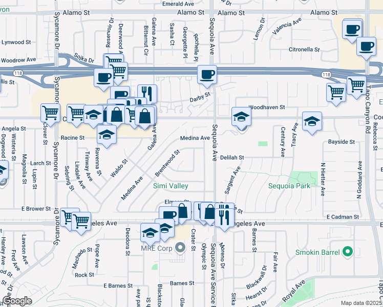 map of restaurants, bars, coffee shops, grocery stores, and more near 2289 Grafton Street in Simi Valley