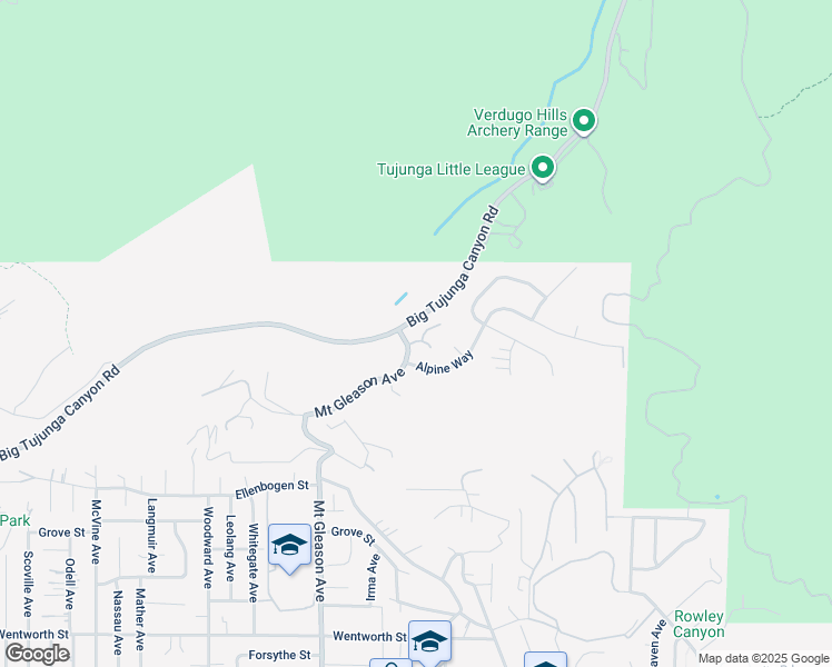map of restaurants, bars, coffee shops, grocery stores, and more near 7655 Rocky Mountain View Road in Los Angeles