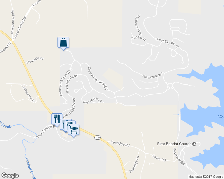map of restaurants, bars, coffee shops, grocery stores, and more near 539 Crested Hawk Ridge in Canton