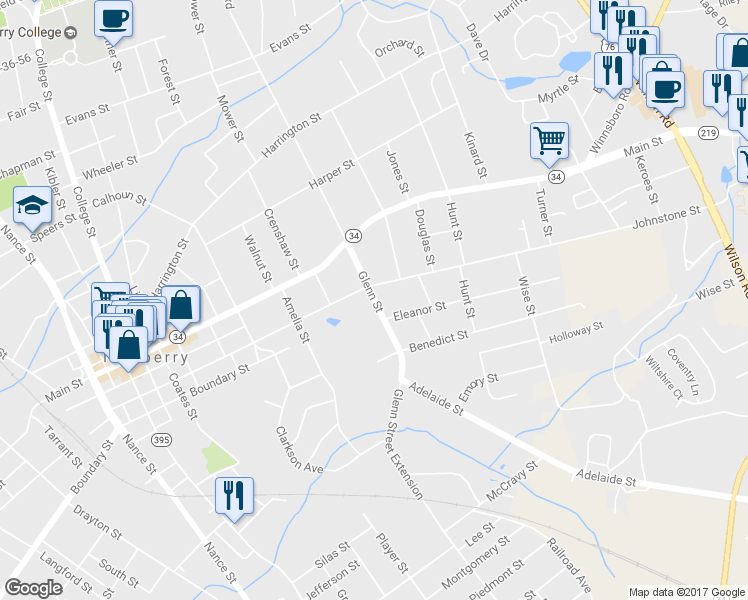 map of restaurants, bars, coffee shops, grocery stores, and more near 911 Glenn Street in Newberry