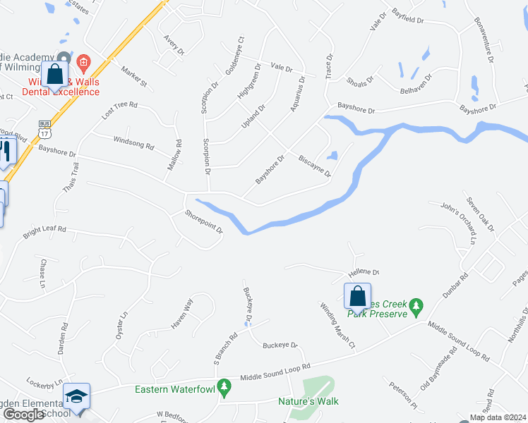 map of restaurants, bars, coffee shops, grocery stores, and more near 422 Biscayne Drive in Wilmington