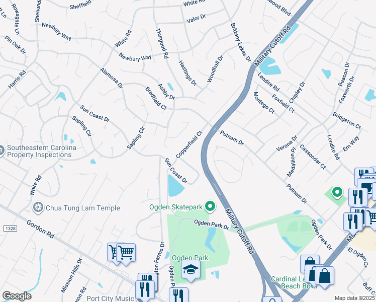 map of restaurants, bars, coffee shops, grocery stores, and more near 7090 Copperfield Court in Wilmington