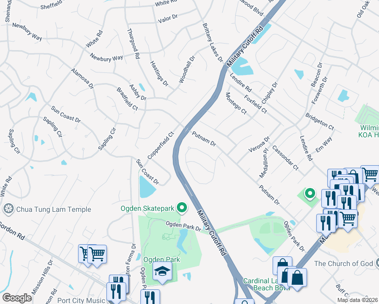 map of restaurants, bars, coffee shops, grocery stores, and more near 7222 Savanna Run Loop in Wilmington