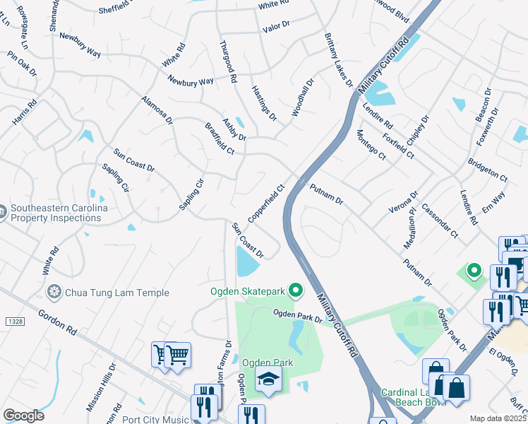 map of restaurants, bars, coffee shops, grocery stores, and more near 7090 Copperfield Court in Wilmington