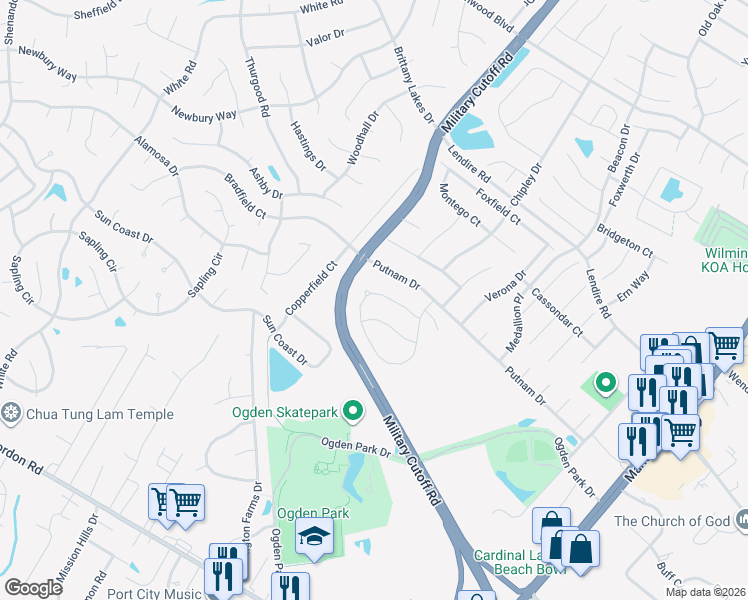 map of restaurants, bars, coffee shops, grocery stores, and more near 7222 Savanna Run Loop in Wilmington
