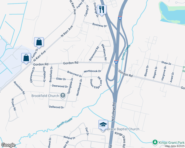 map of restaurants, bars, coffee shops, grocery stores, and more near 1706 Stones Edge Loop in Wilmington
