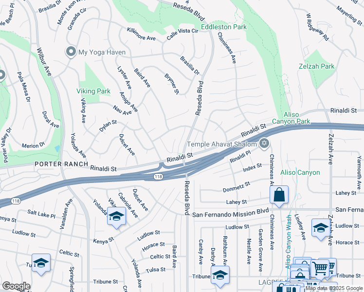 map of restaurants, bars, coffee shops, grocery stores, and more near 11337 Reseda Boulevard in Los Angeles