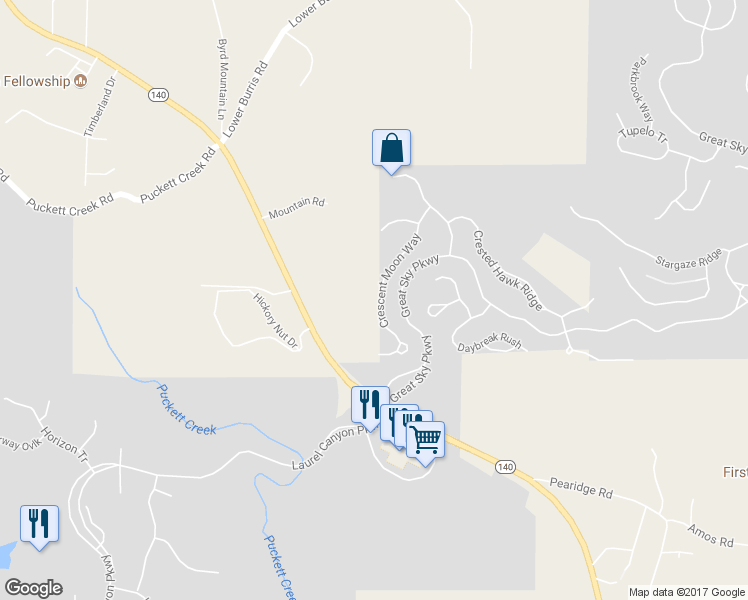 map of restaurants, bars, coffee shops, grocery stores, and more near 226 Crescent Moon Way in Canton