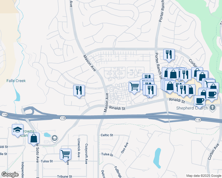 map of restaurants, bars, coffee shops, grocery stores, and more near 20422 Paseo Azul in Los Angeles