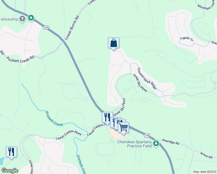 map of restaurants, bars, coffee shops, grocery stores, and more near 226 Crescent Moon Way in Canton
