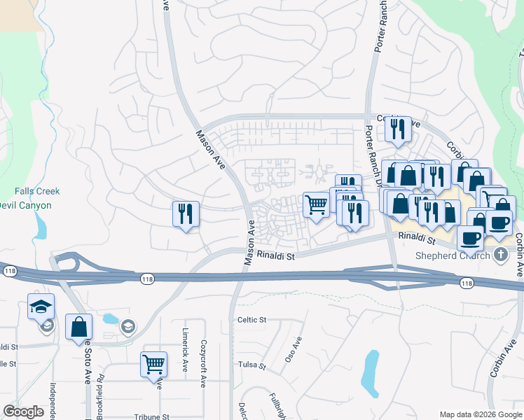 map of restaurants, bars, coffee shops, grocery stores, and more near 20422 Paseo Altisse in Los Angeles