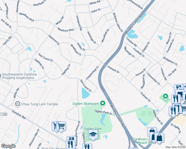 map of restaurants, bars, coffee shops, grocery stores, and more near 7098 Copperfield Court in Wilmington