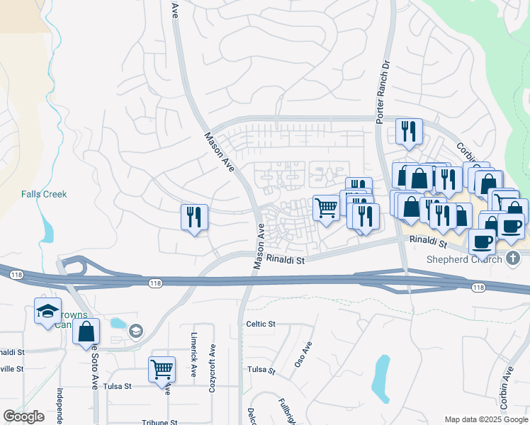 map of restaurants, bars, coffee shops, grocery stores, and more near 20439 Paseo Altisse in Los Angeles
