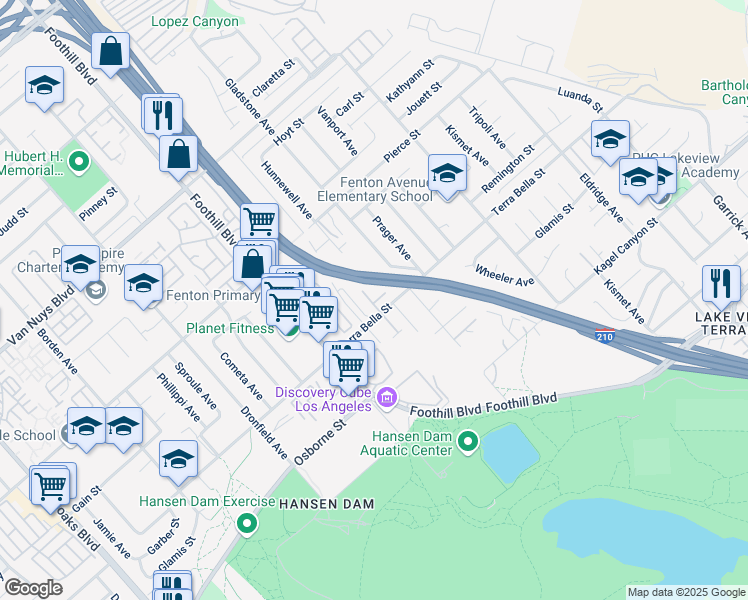 map of restaurants, bars, coffee shops, grocery stores, and more near 11965 Terra Bella Street in Los Angeles