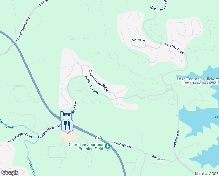 map of restaurants, bars, coffee shops, grocery stores, and more near 535 Crested Hawk Ridge in Canton