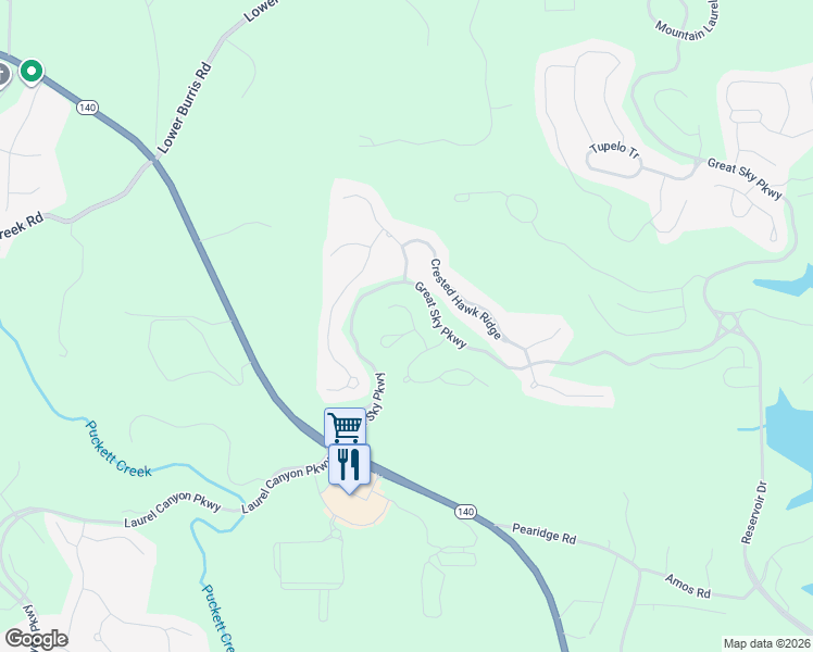 map of restaurants, bars, coffee shops, grocery stores, and more near 500 Windy Sky Bluff in Canton