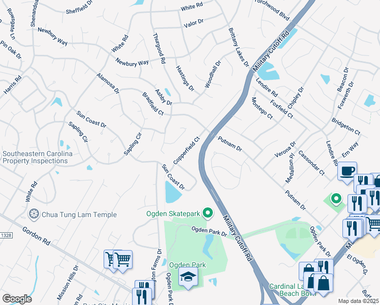 map of restaurants, bars, coffee shops, grocery stores, and more near 7102 Copperfield Court in Wilmington
