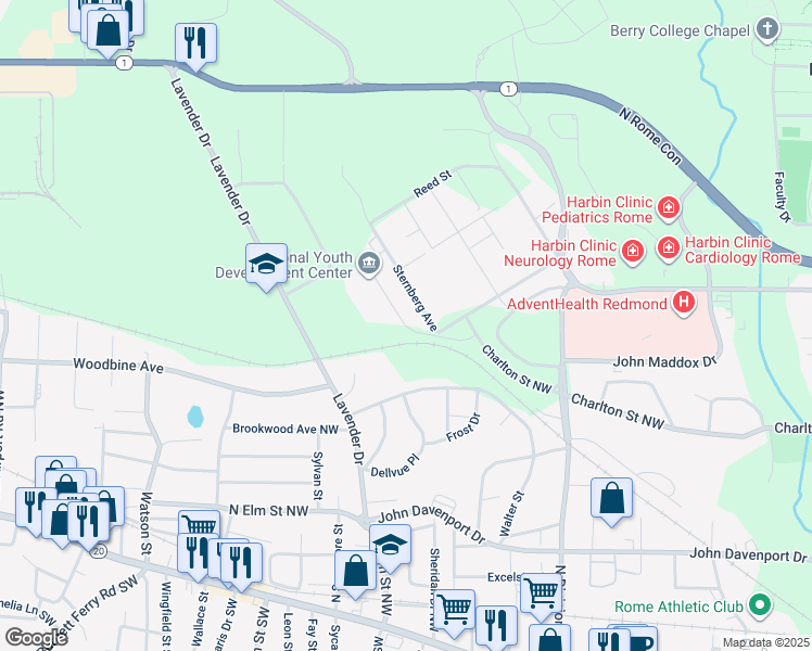 map of restaurants, bars, coffee shops, grocery stores, and more near 200 Marable Way in Rome