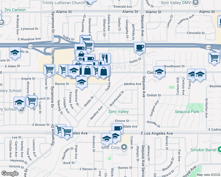 map of restaurants, bars, coffee shops, grocery stores, and more near 3186 Galena Avenue in Simi Valley