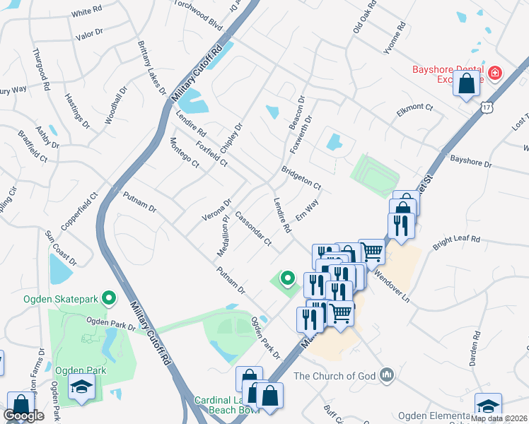 map of restaurants, bars, coffee shops, grocery stores, and more near 7310 Konlack Court in Wilmington