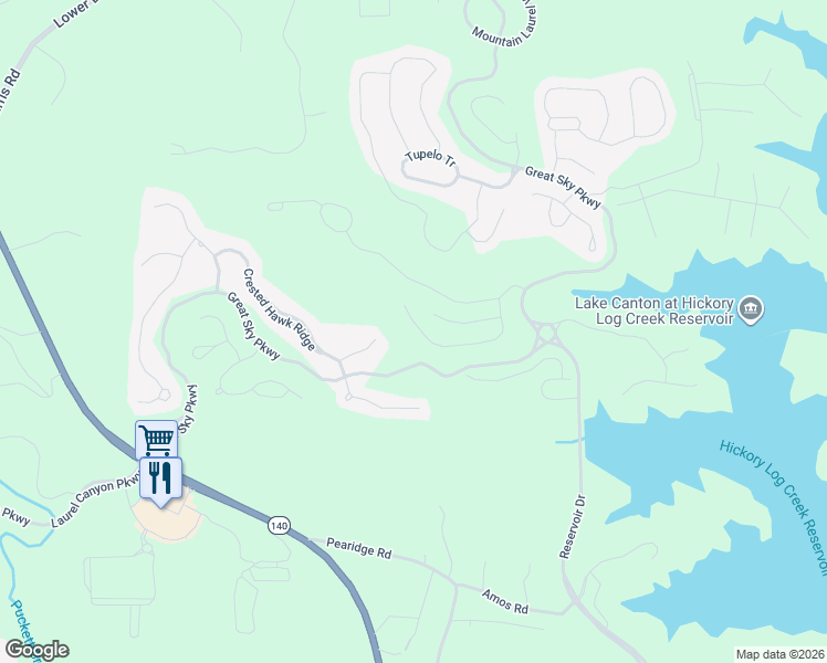 map of restaurants, bars, coffee shops, grocery stores, and more near 535 Wooded Mountain Trail in Canton