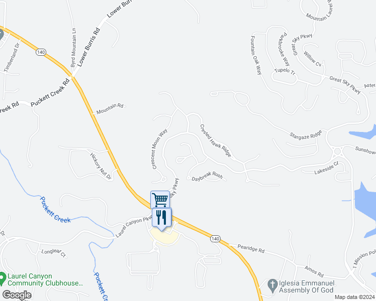 map of restaurants, bars, coffee shops, grocery stores, and more near 407 White Cloud Trail in Canton