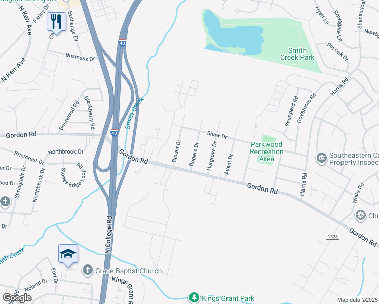 map of restaurants, bars, coffee shops, grocery stores, and more near 113 Rogers Drive in Wilmington