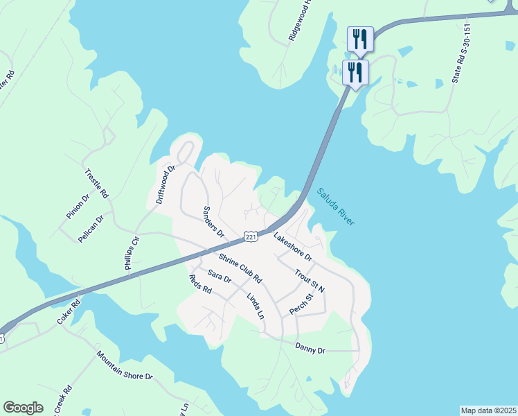 map of restaurants, bars, coffee shops, grocery stores, and more near 4605 Highway 72 221 East in Greenwood