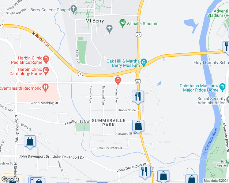 map of restaurants, bars, coffee shops, grocery stores, and more near 305 Leland Avenue in Rome