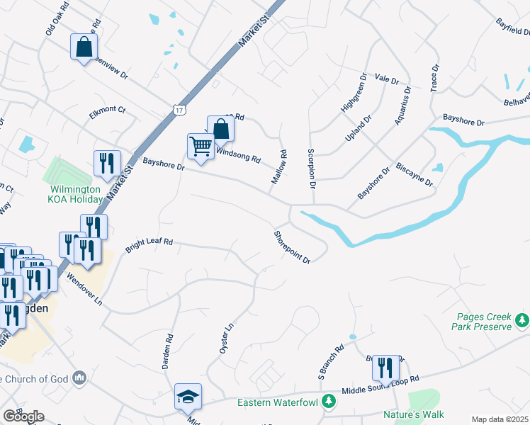 map of restaurants, bars, coffee shops, grocery stores, and more near 249 Shorepoint Drive in Wilmington