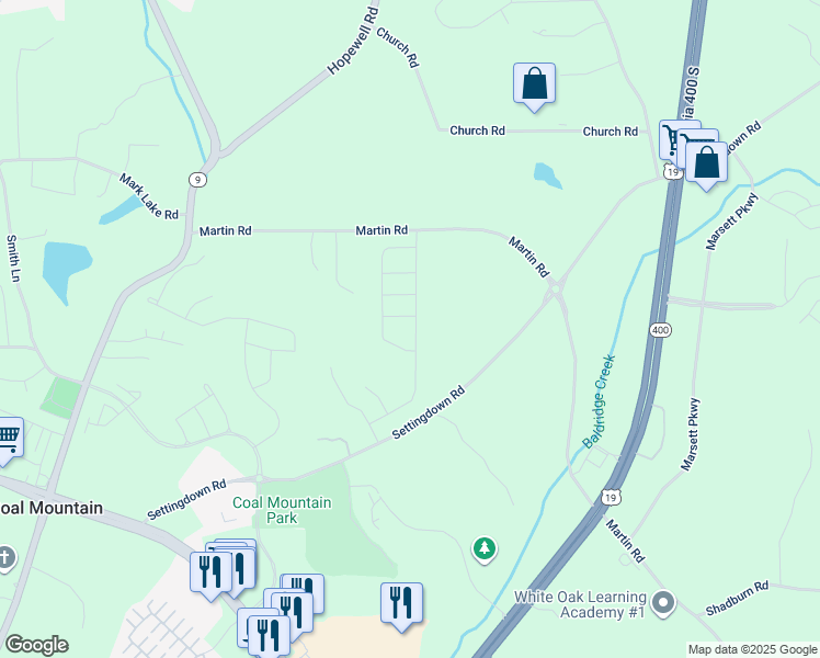 map of restaurants, bars, coffee shops, grocery stores, and more near 4215 Cordova Lane in Cumming