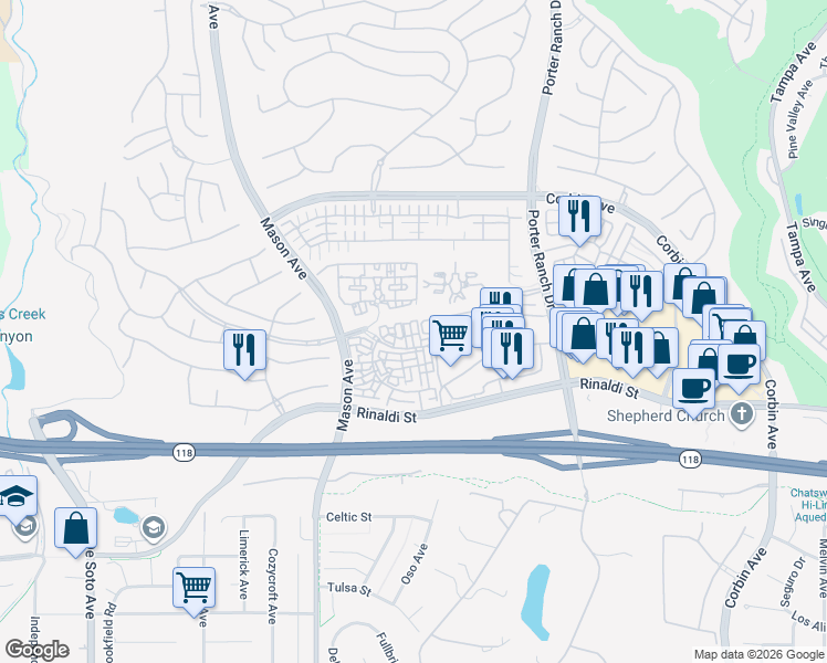 map of restaurants, bars, coffee shops, grocery stores, and more near 20309 Paseo Los Arcos in Los Angeles