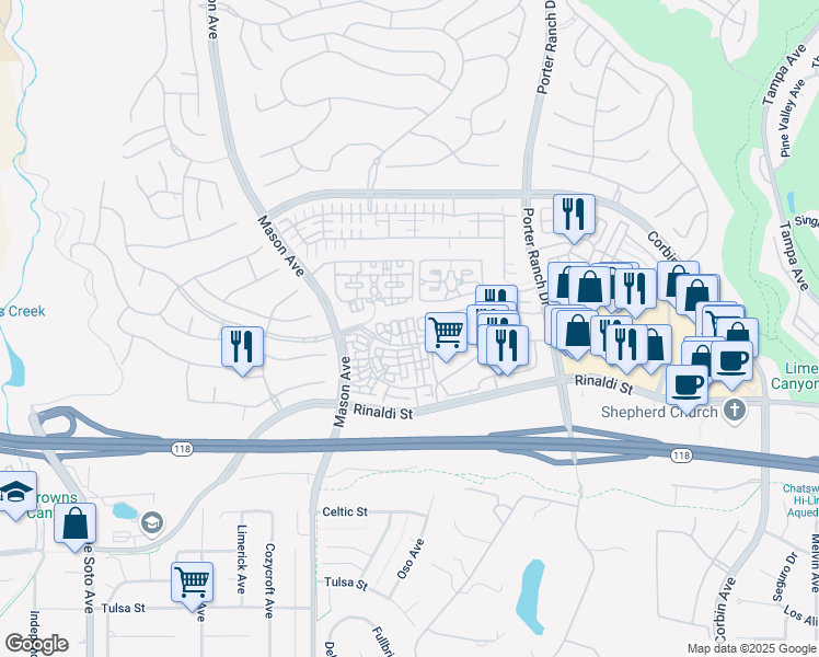map of restaurants, bars, coffee shops, grocery stores, and more near 20309 Paseo Los Arcos in Los Angeles