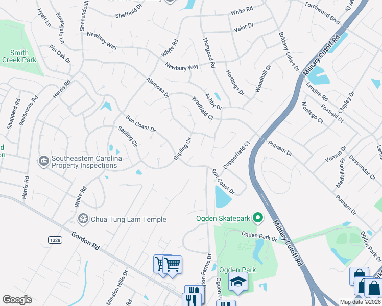map of restaurants, bars, coffee shops, grocery stores, and more near 2716 Sapling Circle in Wilmington