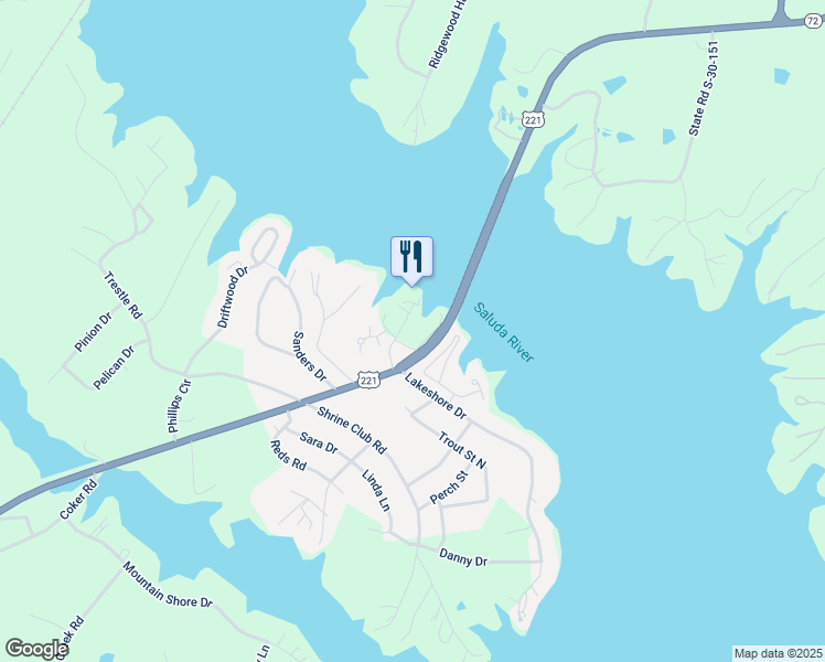 map of restaurants, bars, coffee shops, grocery stores, and more near 300 Lake Greenwood Boulevard in Greenwood