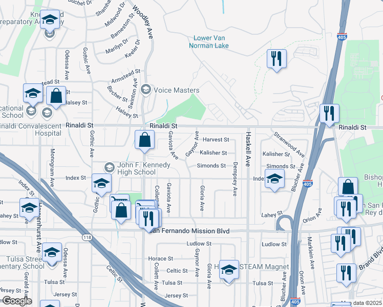 map of restaurants, bars, coffee shops, grocery stores, and more near 11372 Gaynor Avenue in Los Angeles