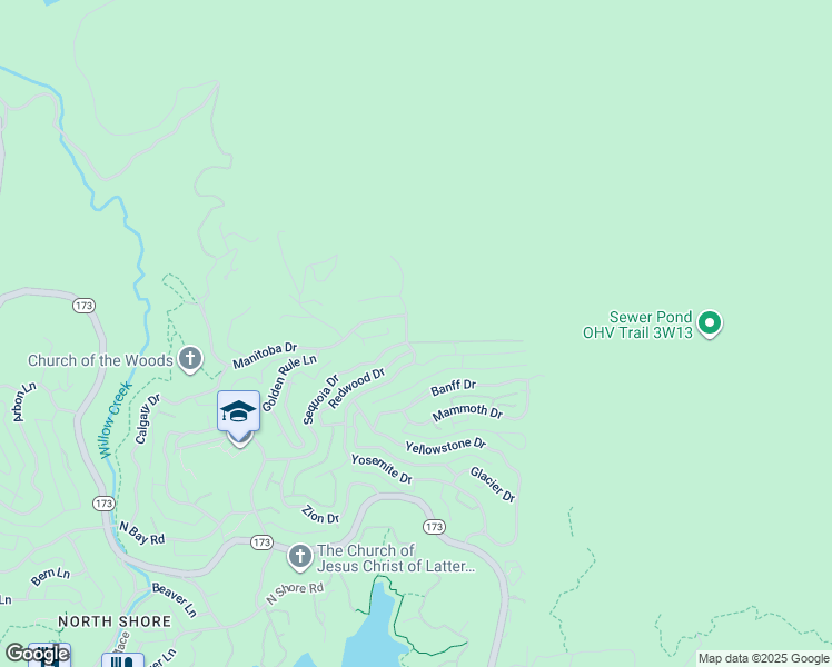 map of restaurants, bars, coffee shops, grocery stores, and more near 1515 Yosemite Drive in Lake Arrowhead