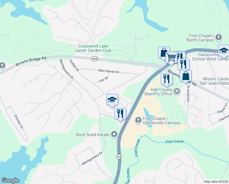 map of restaurants, bars, coffee shops, grocery stores, and more near 3044 Saint Charles Avenue in Gainesville