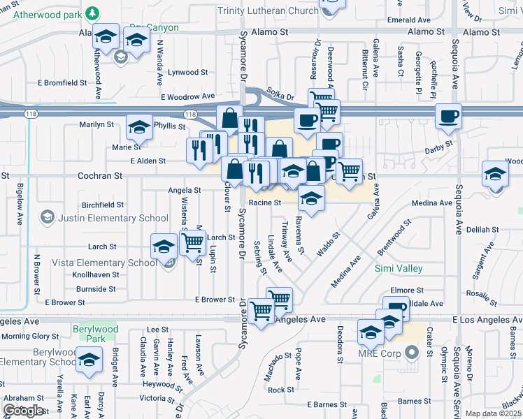 map of restaurants, bars, coffee shops, grocery stores, and more near 2752 Cochran Street in Simi Valley